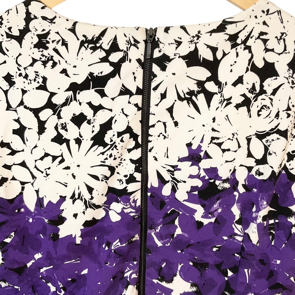 NWT Cleo Petites Floral Shift Dress Black White Purple Women’s 12P - Picture 3 of 12